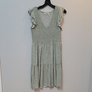 LOFT Sage Green Dress with Ruffle Sleeves